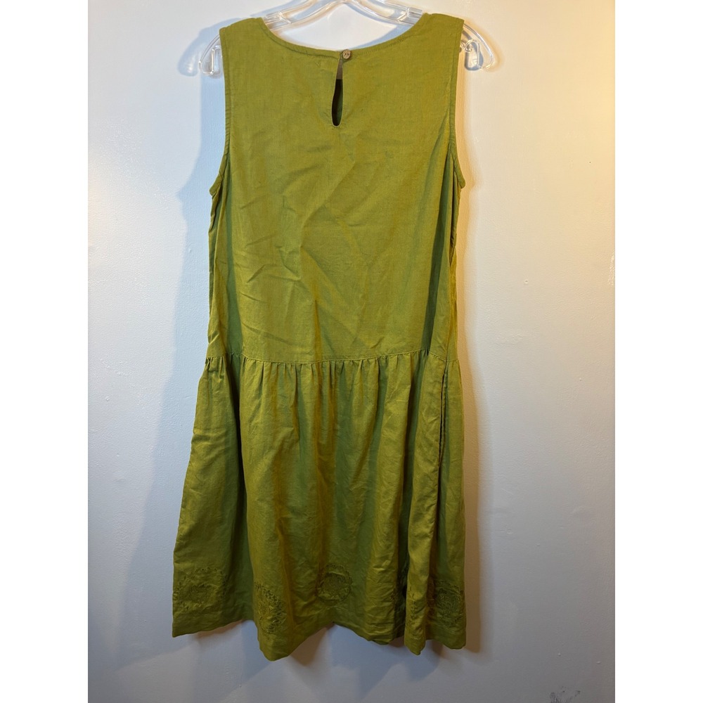 GUDRUN SJODEN Chartreuse Green Linen cotton Embroidered Drop Waist Dress S - Picture 7 of 7